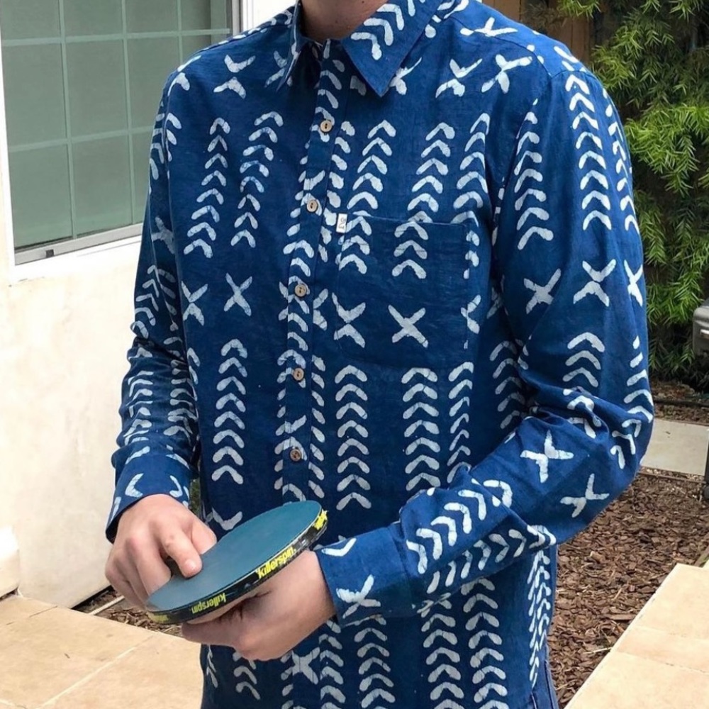 Unisex Indigo Patterned Button Down Shirt - image 3